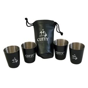 Cutty‎ Sark Whisky Mini Shot Glass Set 4pc Travel Pouch Black Metal Collectible